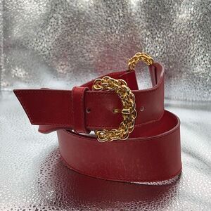 Paloma Picasso Vintage Red Leather Belt Medium Made In Italy Gold Tone Buckle